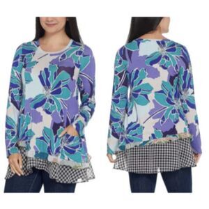 LOGO By Lori Goldstein Tunic Large Blue Mixed Media
